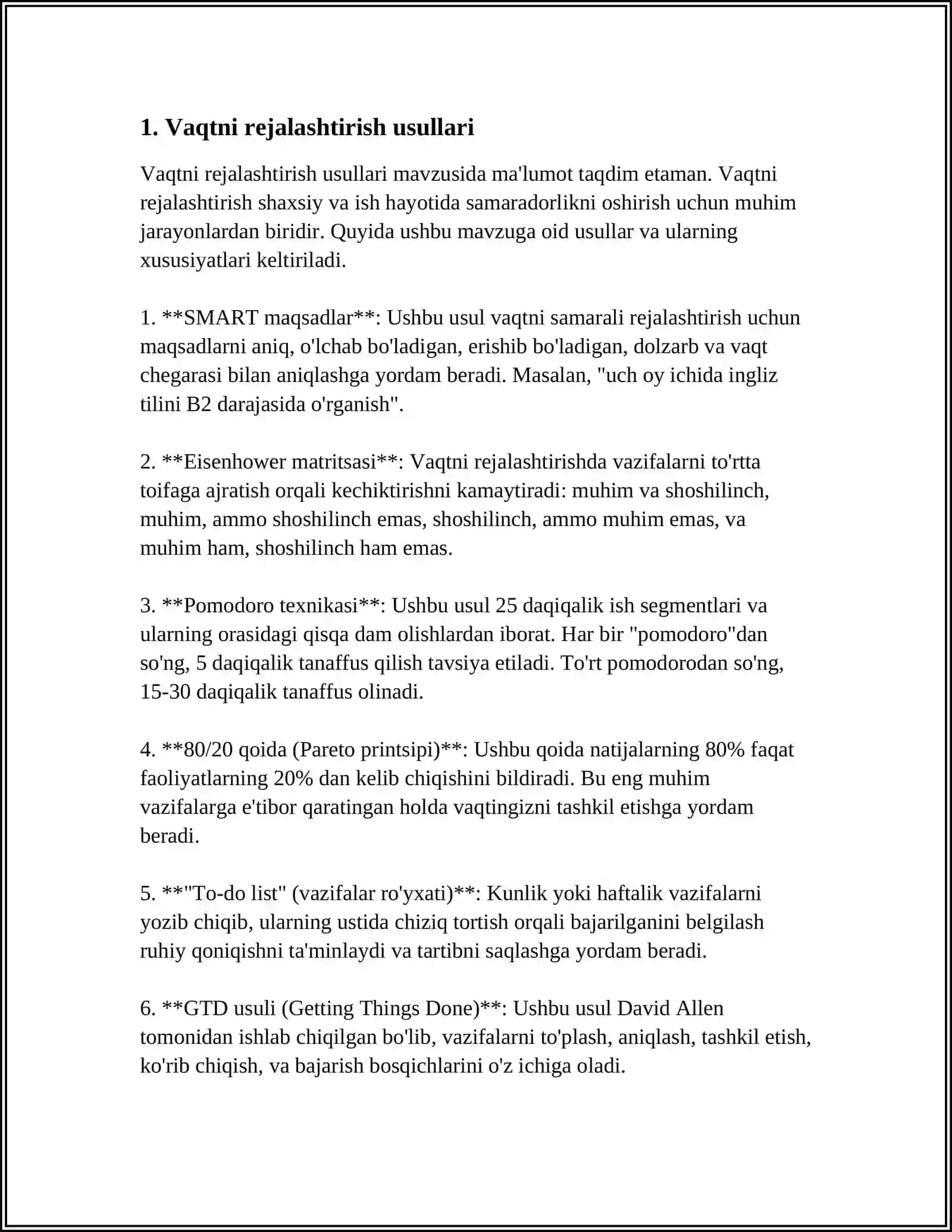 VAQTNI BOSHQARISH (TIME MANAGEMENT) KONIKMASI VA RIVOJLANISHI YO'LLARI 4