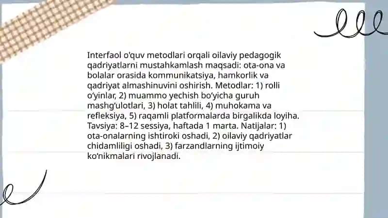 Rayimova Xonzoda Ota-onalar bilan hamkorlik metodikasi fanidan tayyorlagan taqdimot 4