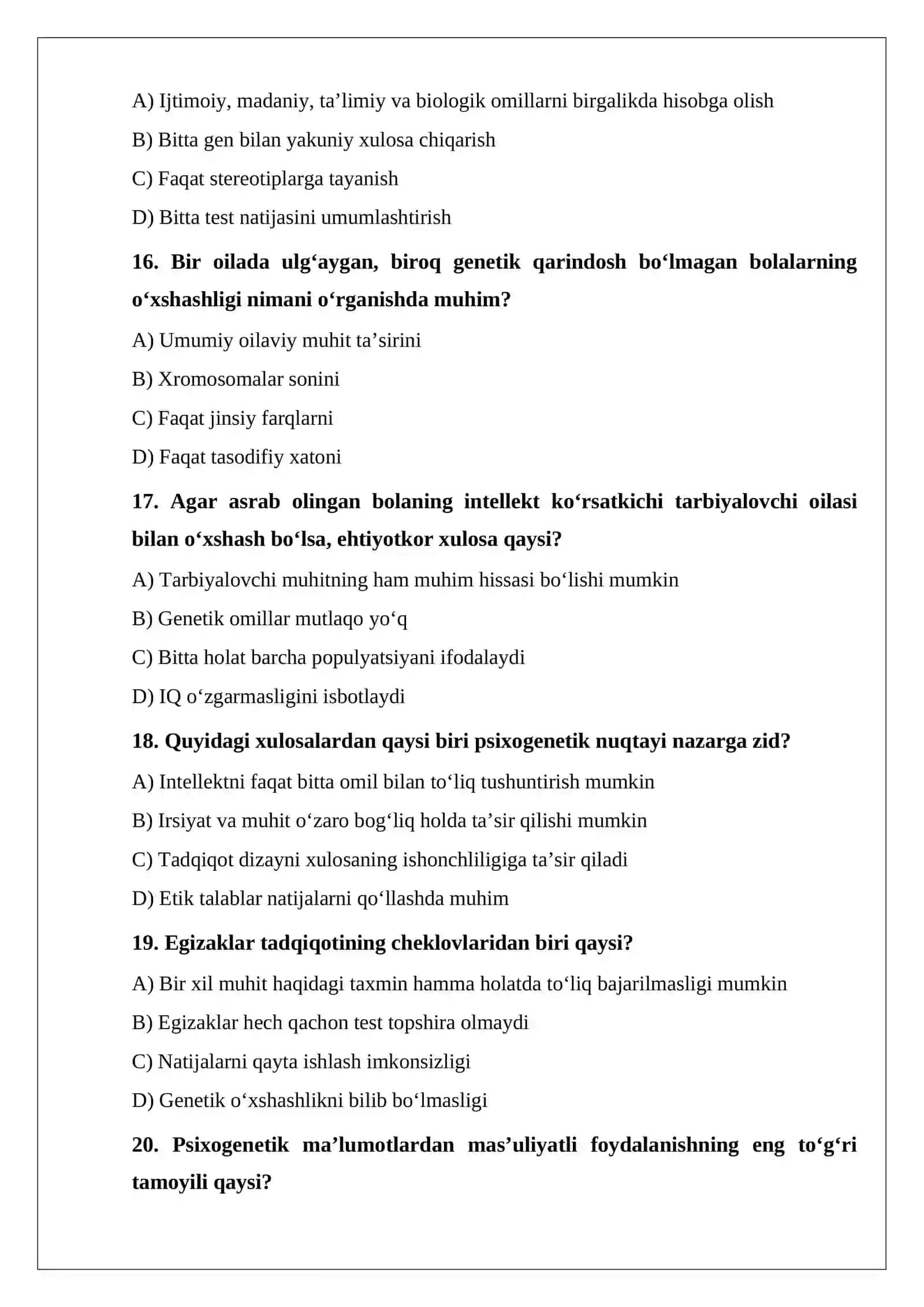 Intellektni psixogenetik tadqiq etish TEST 4