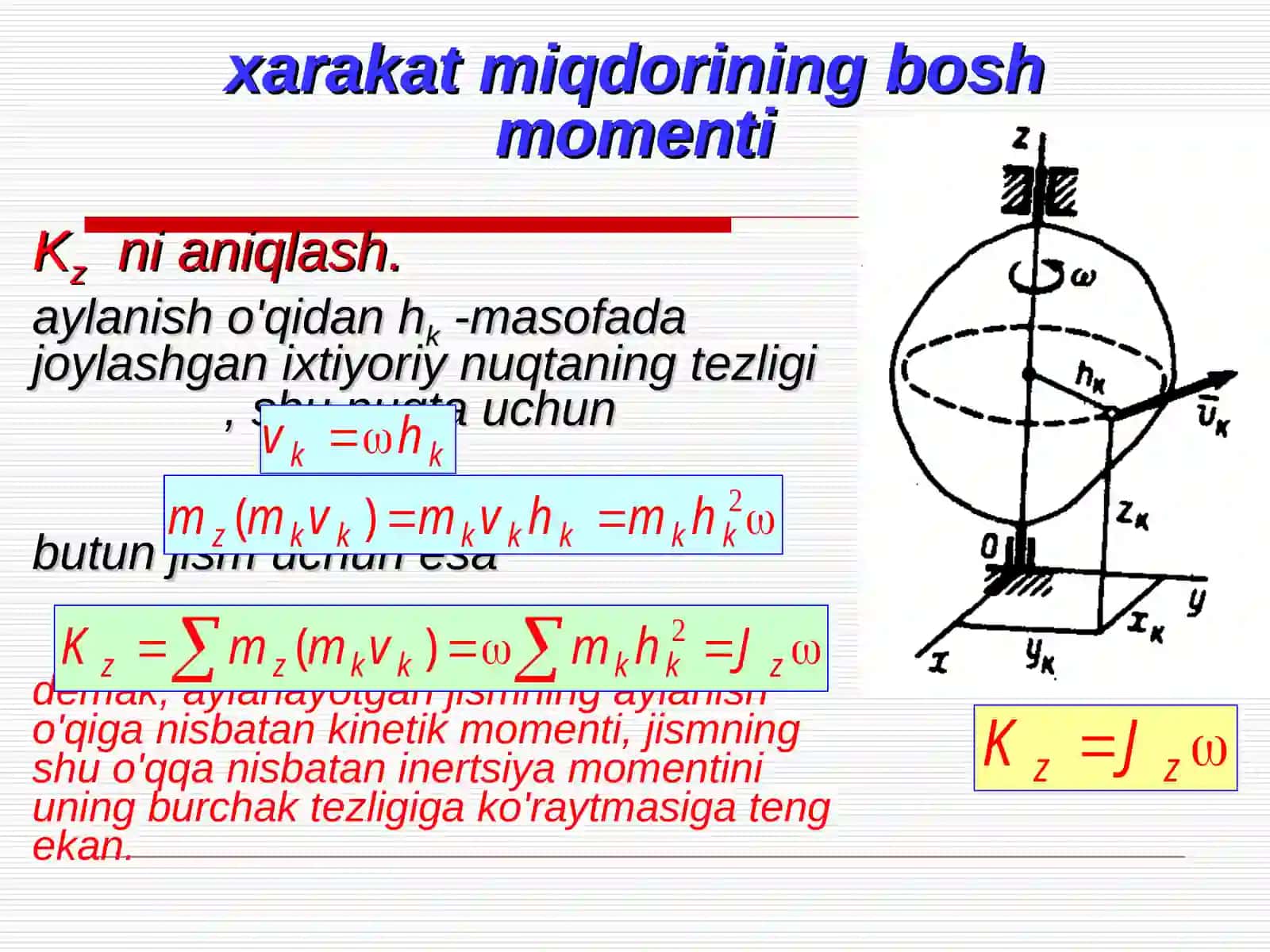 Sistemaxarakatmiqdori momentining vakinetik energiyasining o'zgarishi 4