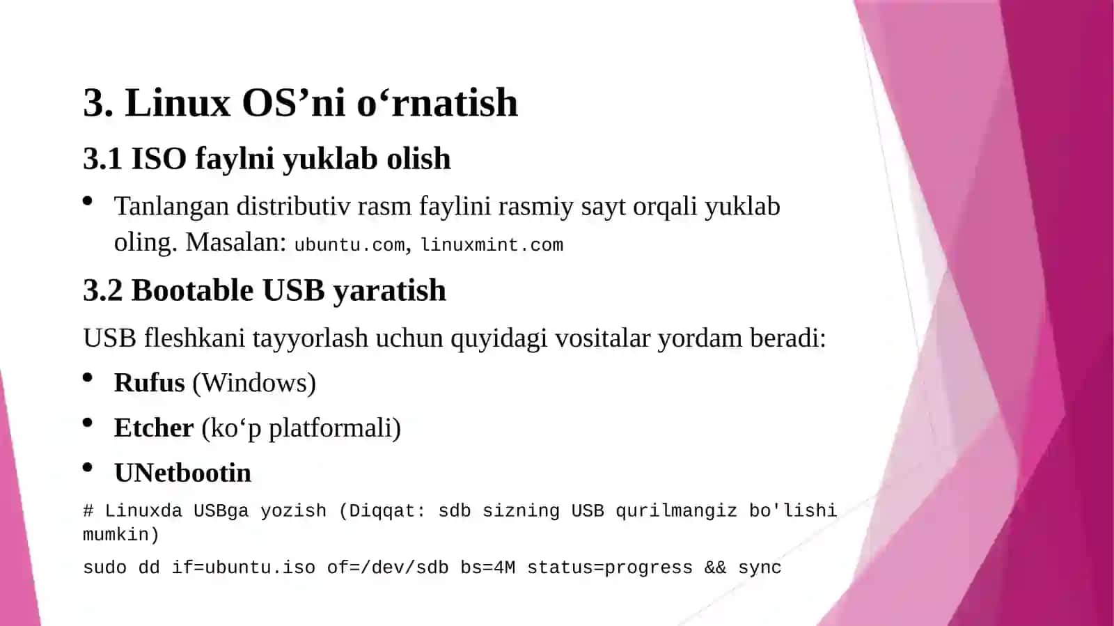 Linux O'So'rnatish va konfiguratsiyasi 4