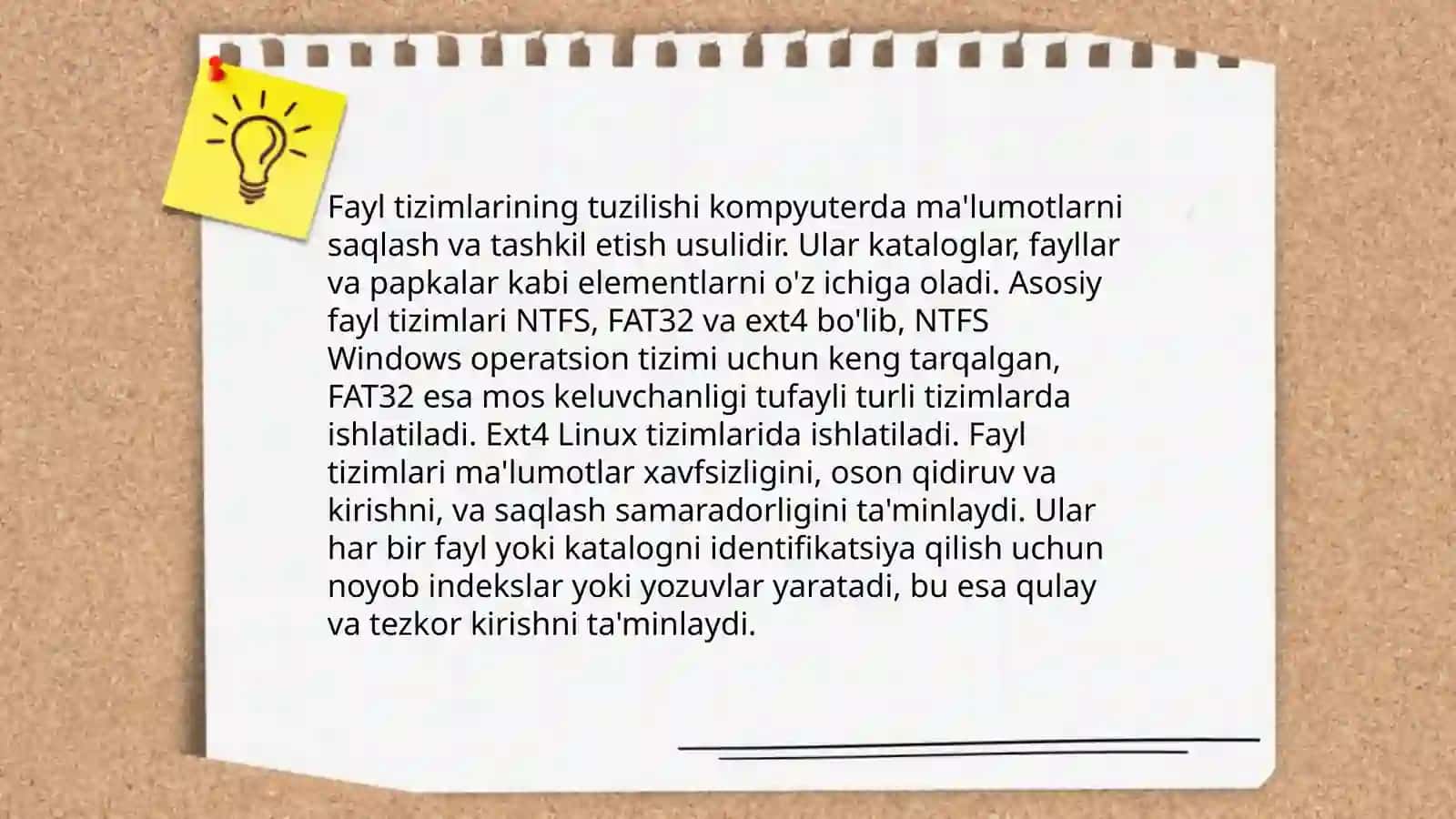 Fayl tizimlarining tuzilishi, ma'lumotlarni saqlash va boshqarish usullari 4