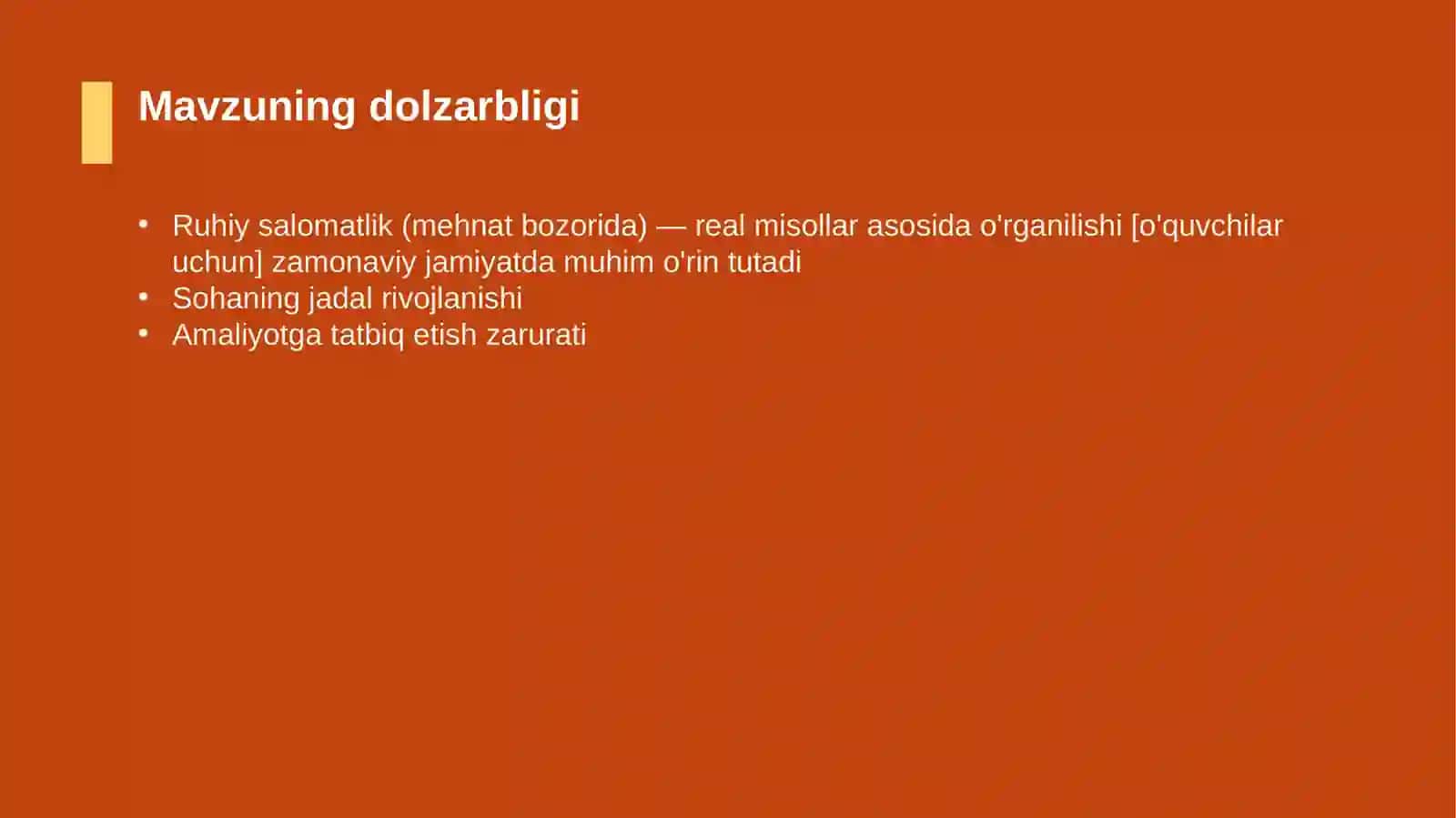 Ruhiy salomatlik (mehnat bozorida) — real misollar asosida o'rganilishi [o'quvchilar uchun] 4