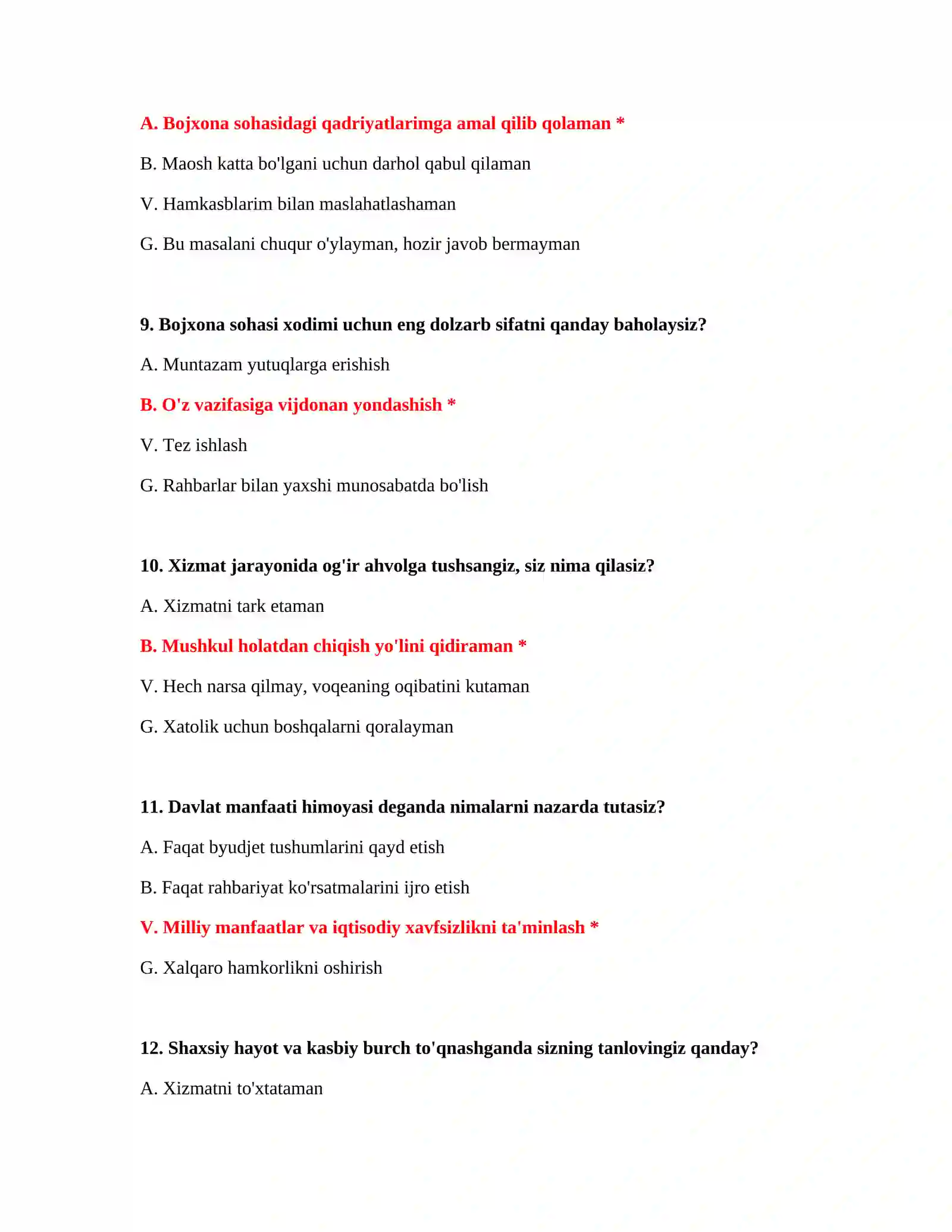 Bojxona mantiqiy savollar va javoblar 4