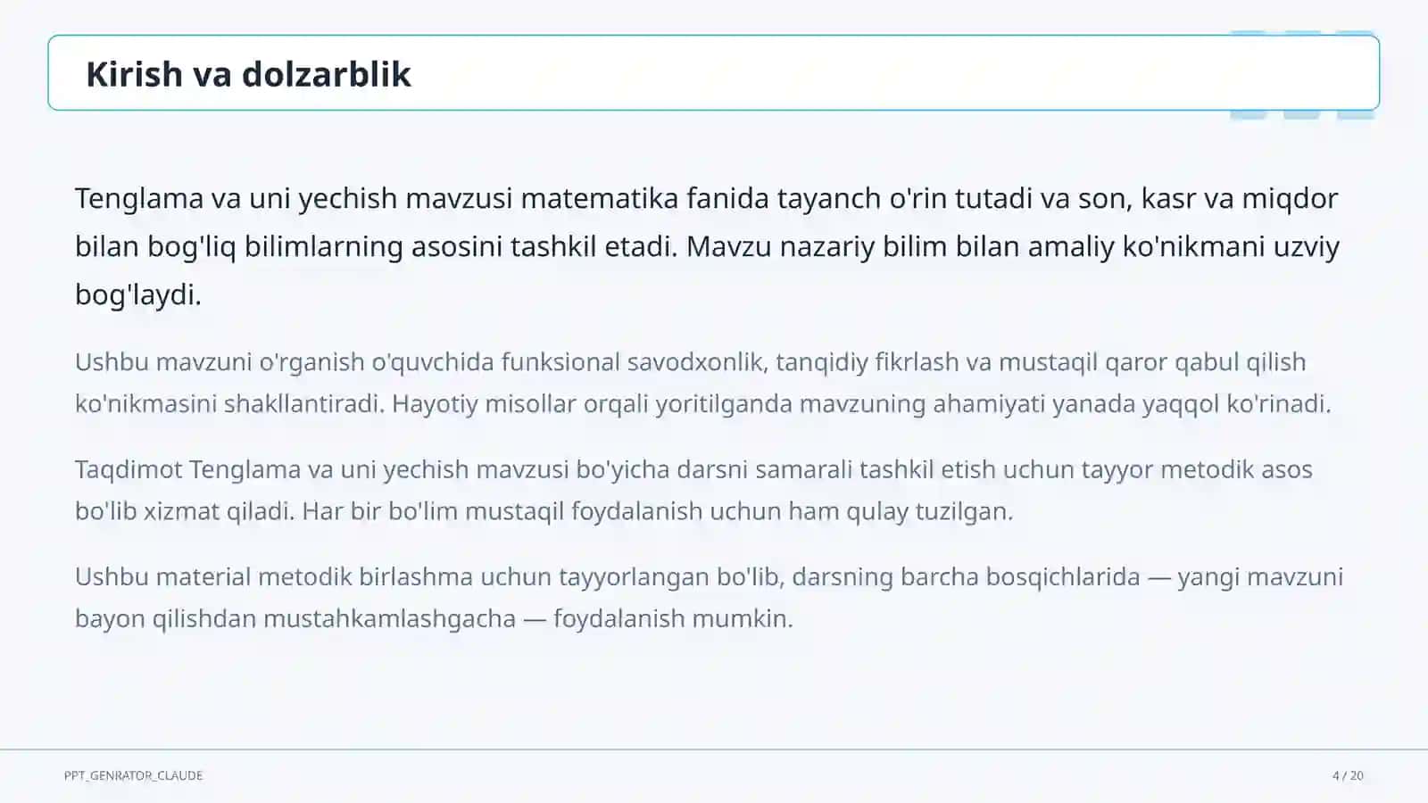 Tenglama va uni yechish (5-sinf) 4