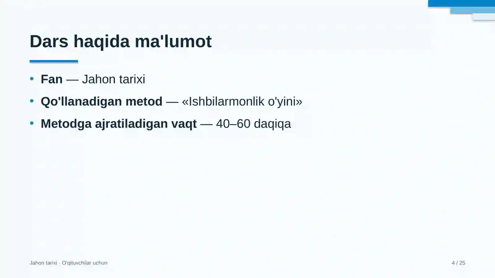jahon tarixi darslarida ishbilarmonlik o'yini metodidan foydalanish 6279 4