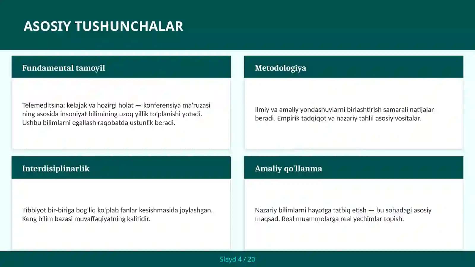 Telemeditsina: kelajak va hozirgi holat — konferensiya ma'ruzasi 4