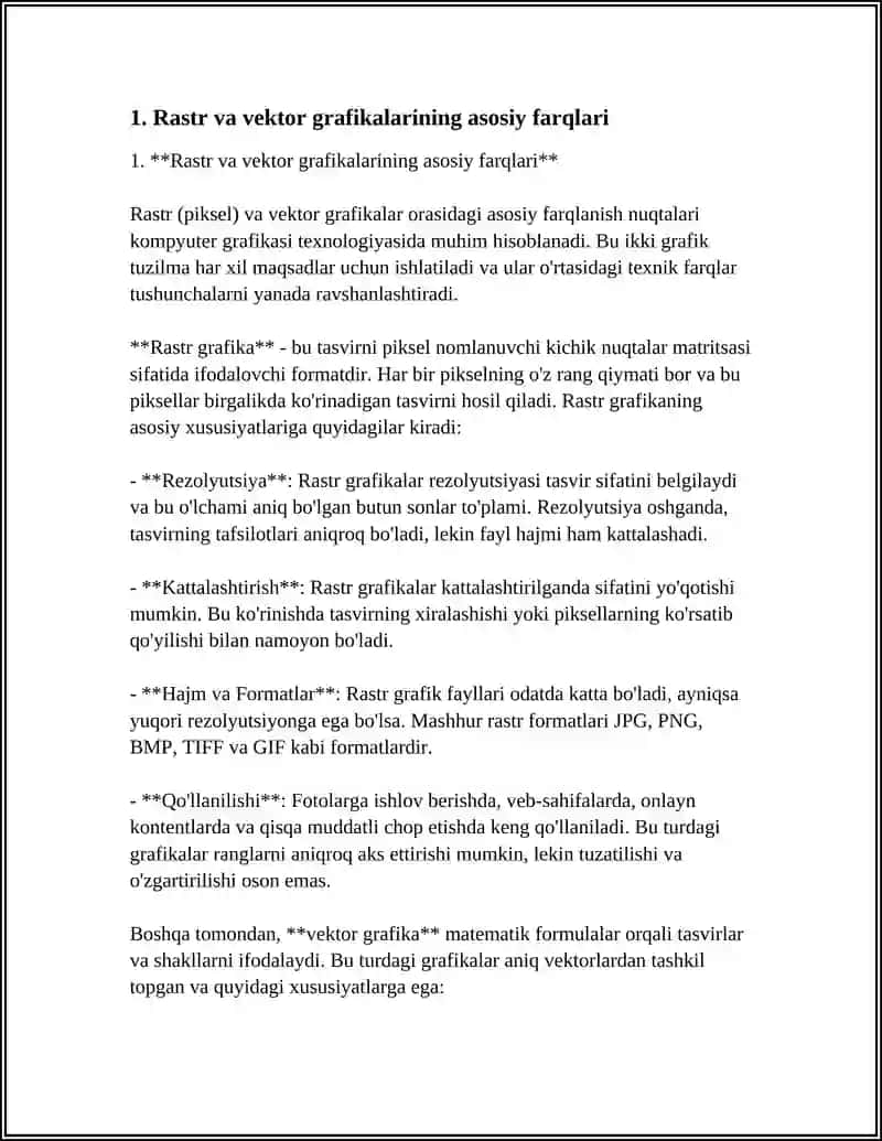 RASTER (PIKSEL)LI VA VEKTOR GRAFIKA YO‘NALISHI VA UNDA ISHLASH ASOSLARI 4