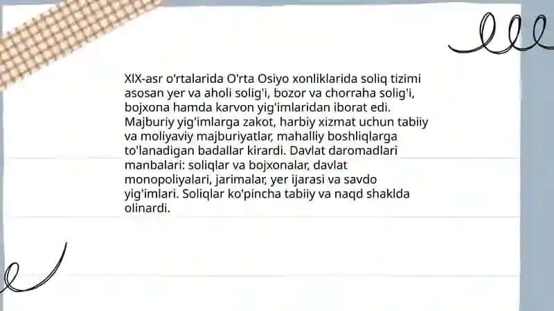 XlX-asr o'rtalarida O'rta Osiyo xonliklari ijtimoiy iqtisodiy hayot 4