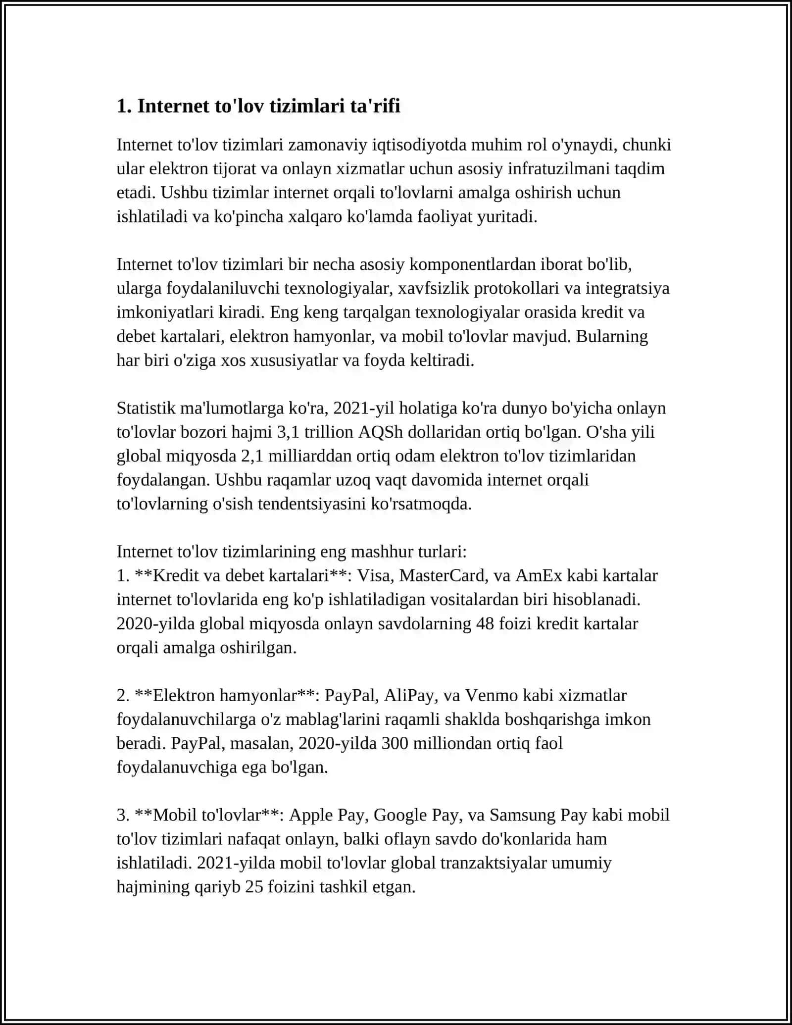 INTERNET TO'LOV TIZIMLARI VA ULARNING ASOSIY TURLARI 4