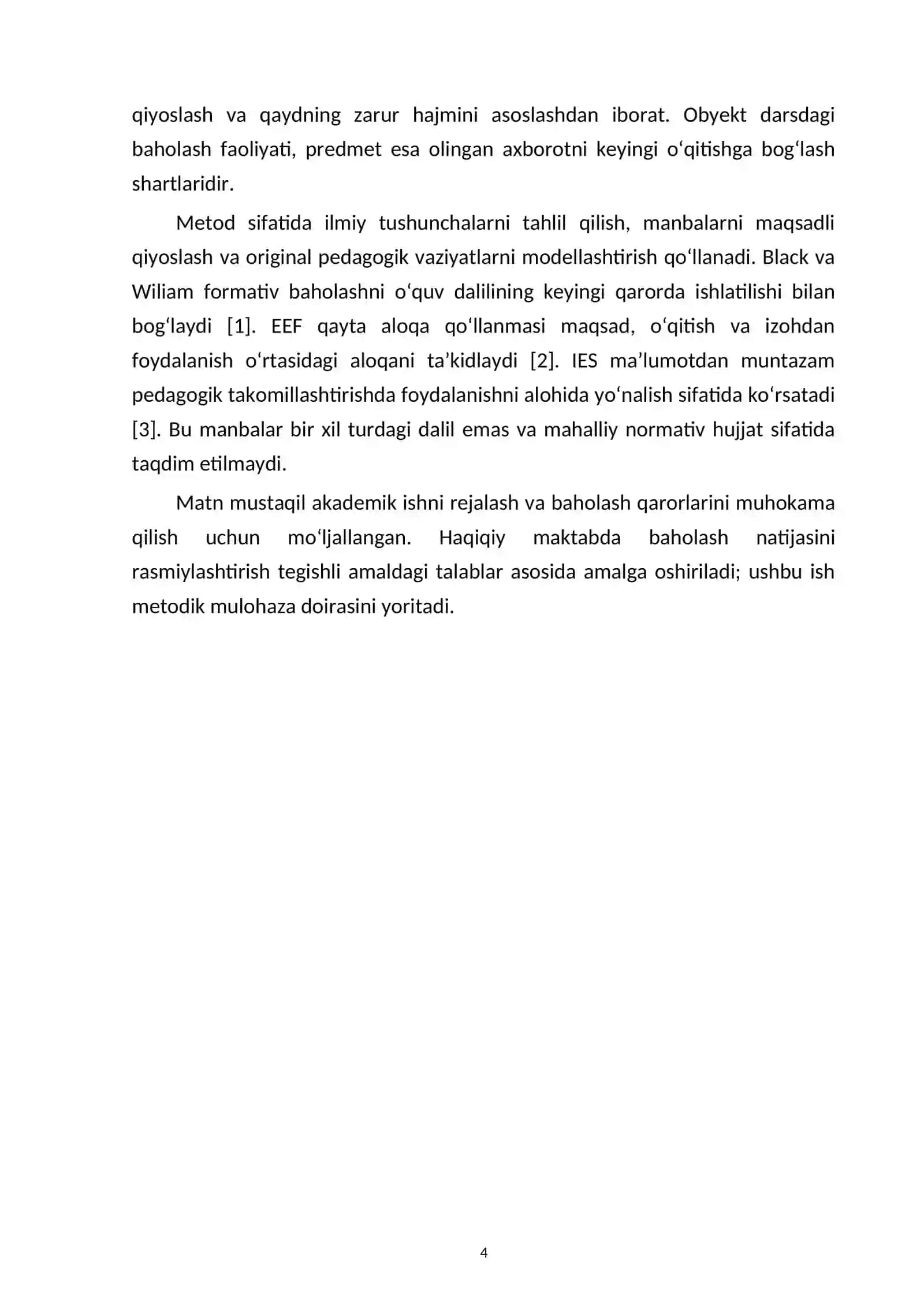 Formativ baholashning pedagogik asoslari va dars qarorlarini dalil bilan bog‘lash — kurs ishi namunasi 4
