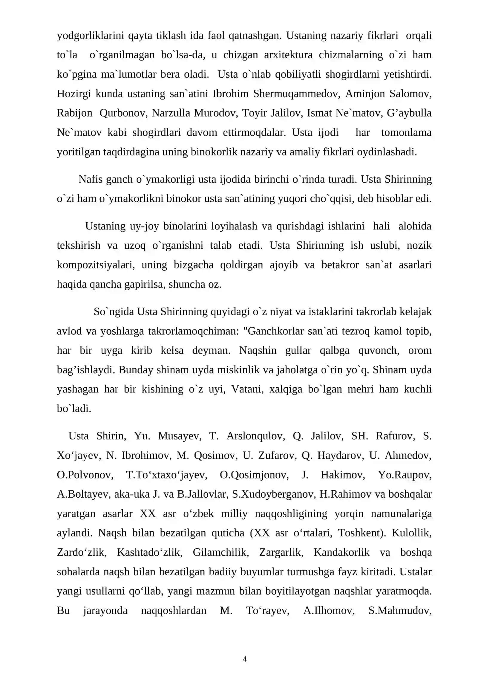 Usta Shirin Murodovning hayoti va ijodi. Mustaqil ish 4