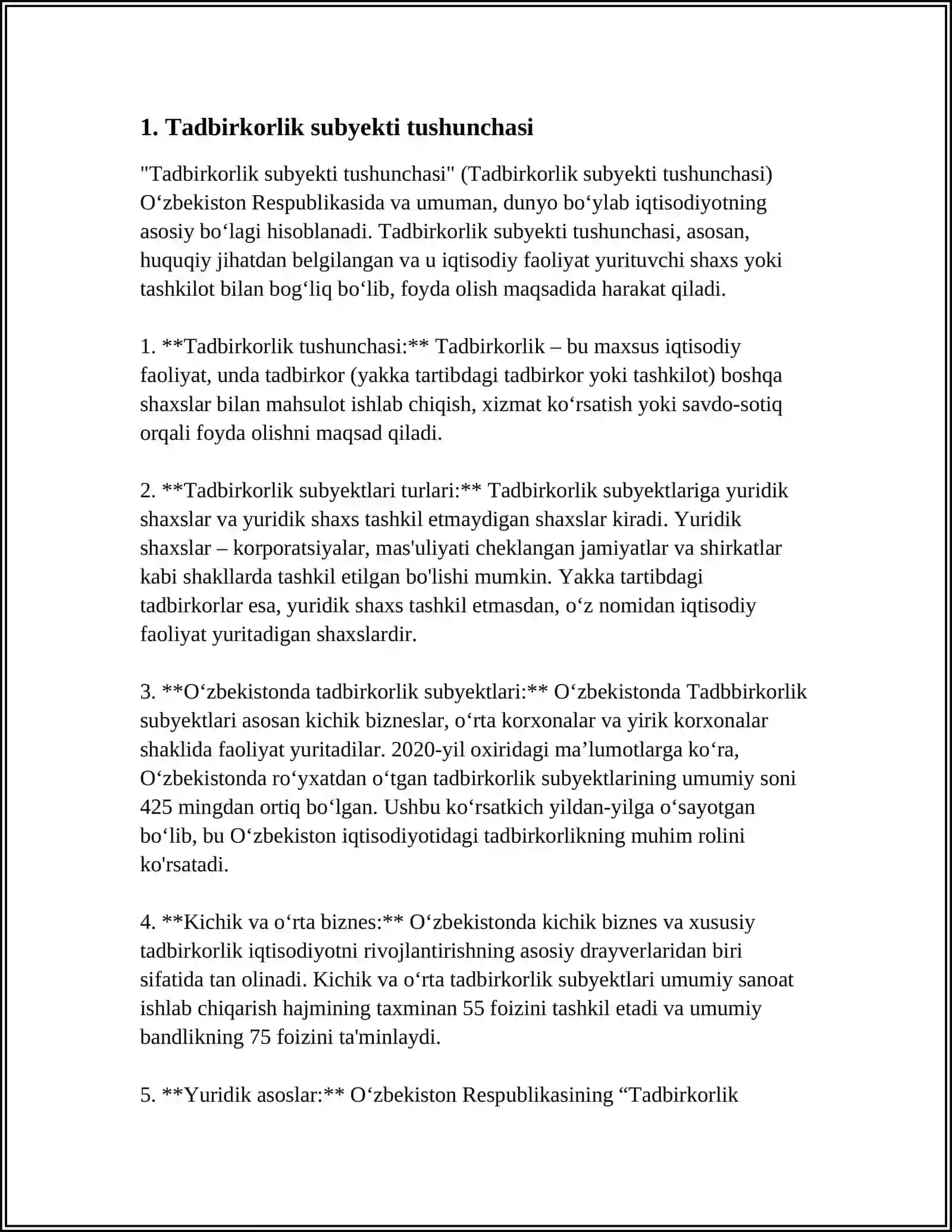 Tadbirkorlik subyekti va uning huquqiy maqomi 4
