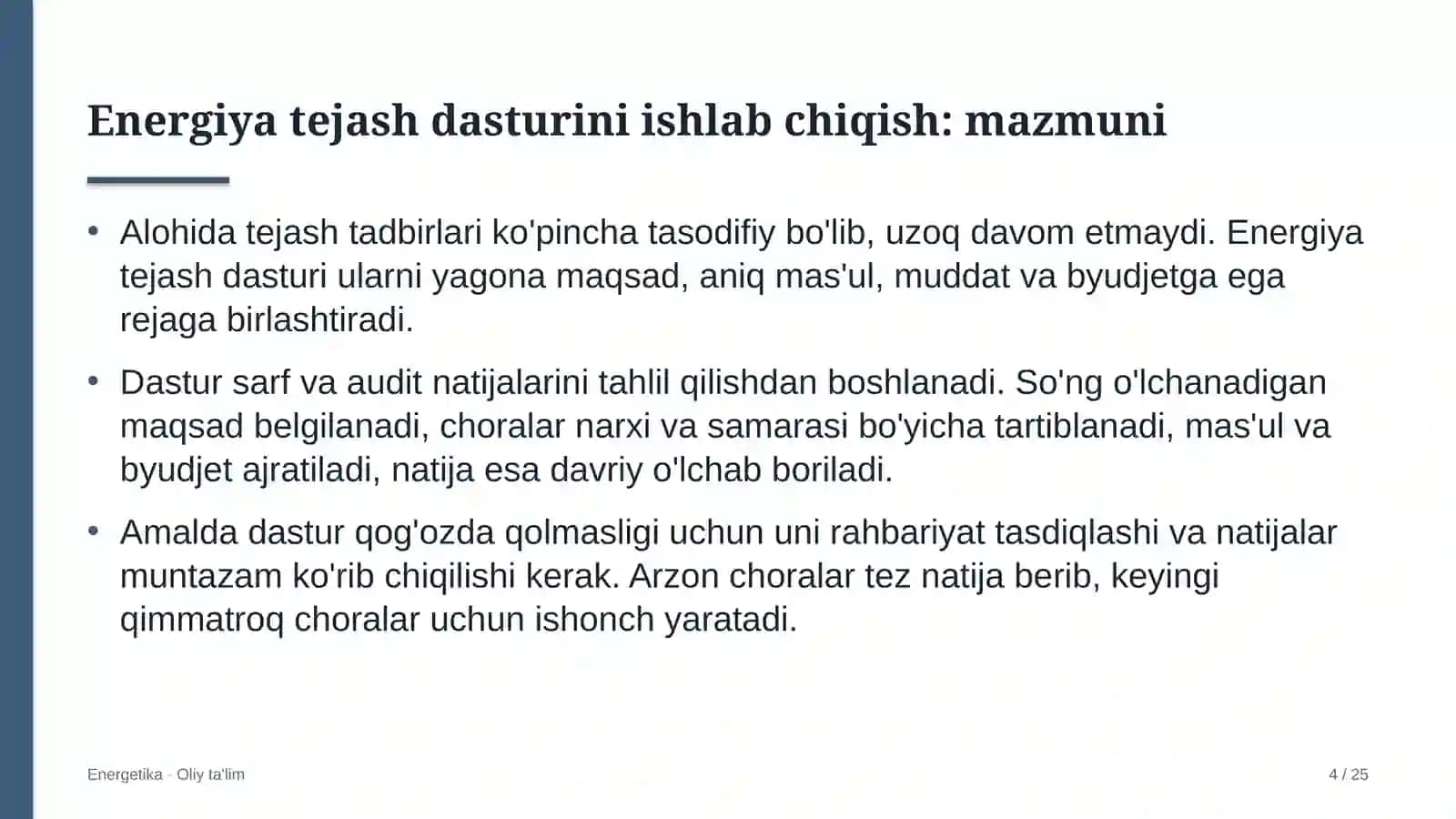 energiya auditi tashkilotlarida energiya tejash dasturini ishlab chiqish 6658 4