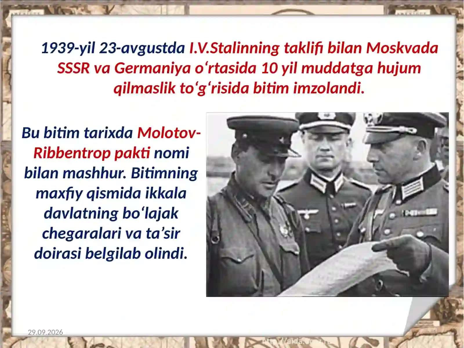 Ikkinchi jahon urushining boshlanishi hamda O‘zbekistonning urush girdobiga tortilishi 4