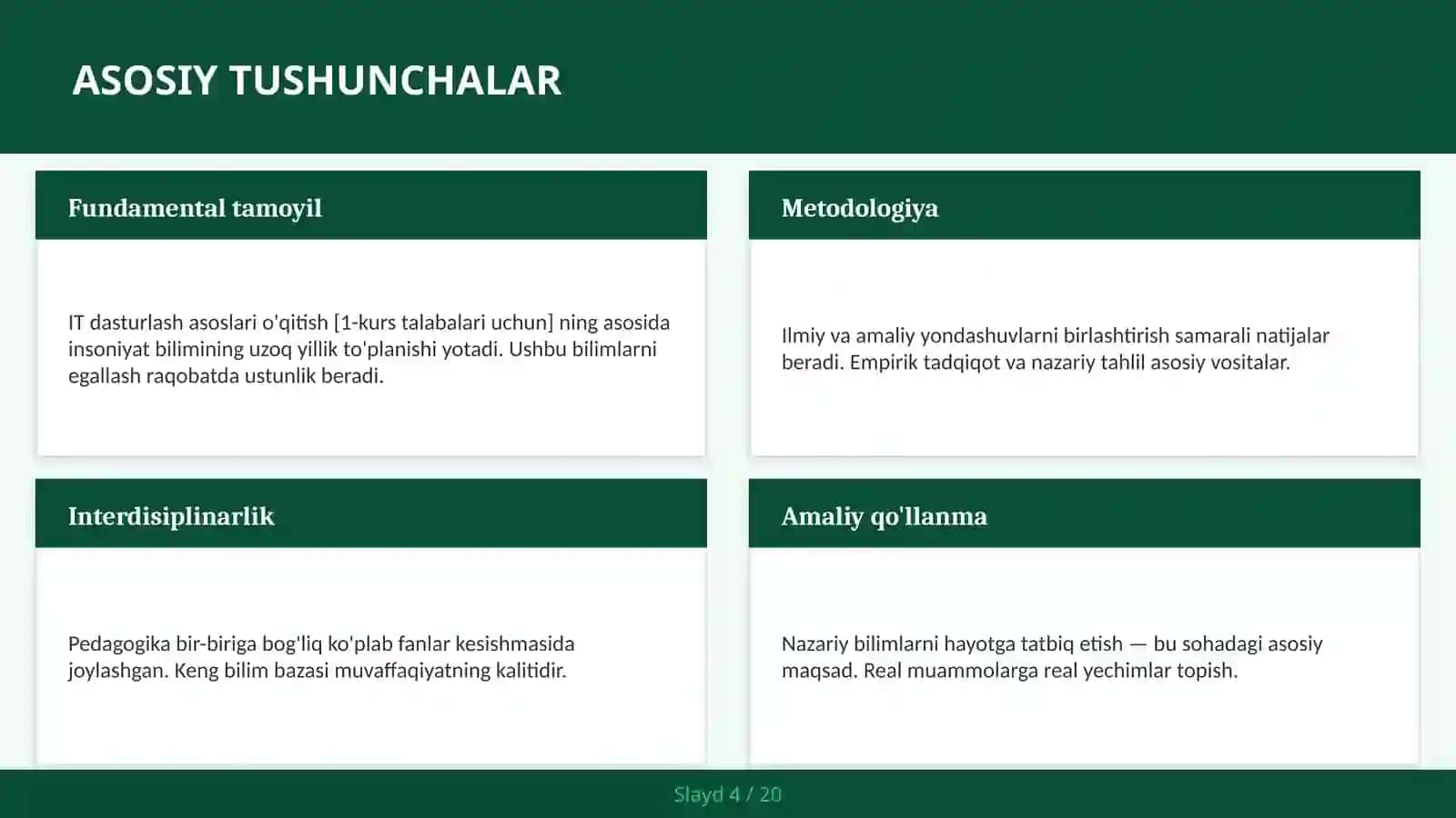 IT dasturlash asoslari o'qitish [1-kurs talabalari uchun] 4