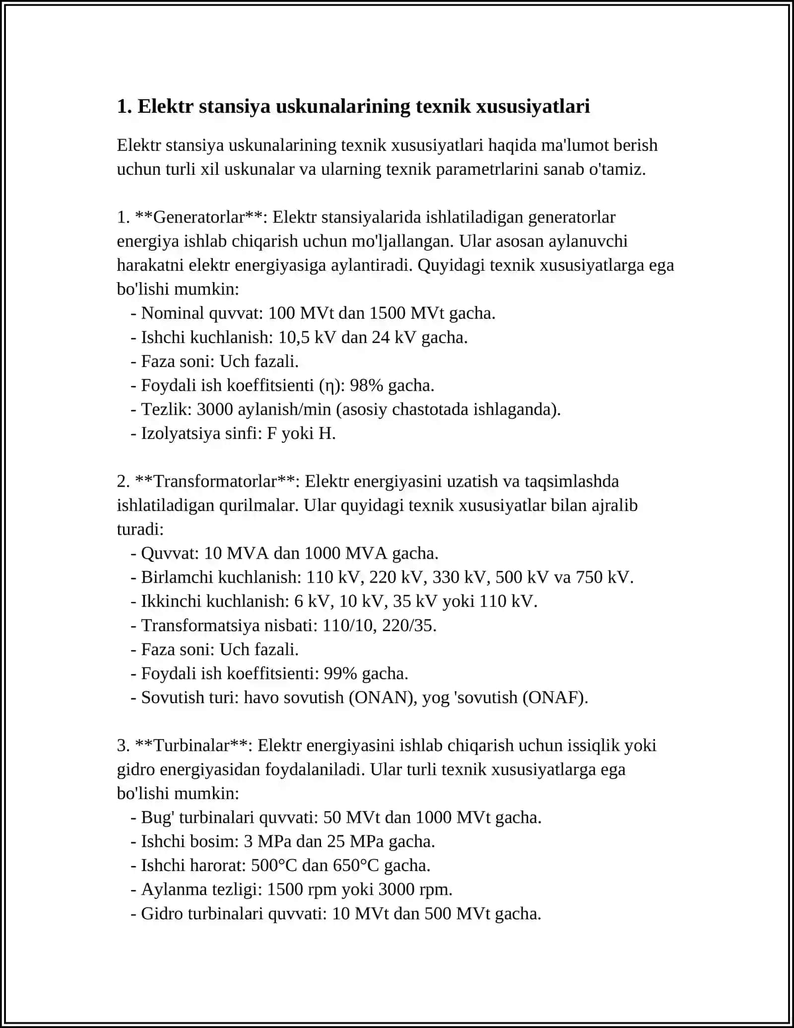 ELEKTR STANSIYA ELEKTR JIHOZLARIGA TEXNIK XIZMAT KORSATISH, TA'MIRLASH VA MONTAJ QILISH USULLARINI ORGANISH 4