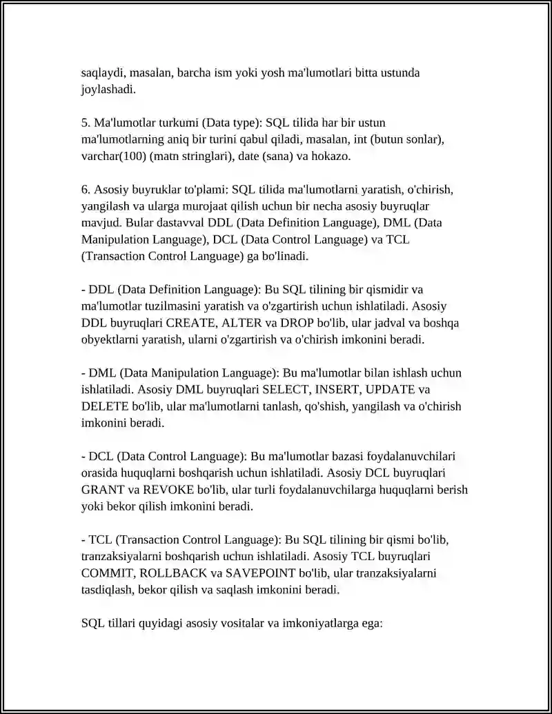 SQL TILI VA TUZILMASI 4