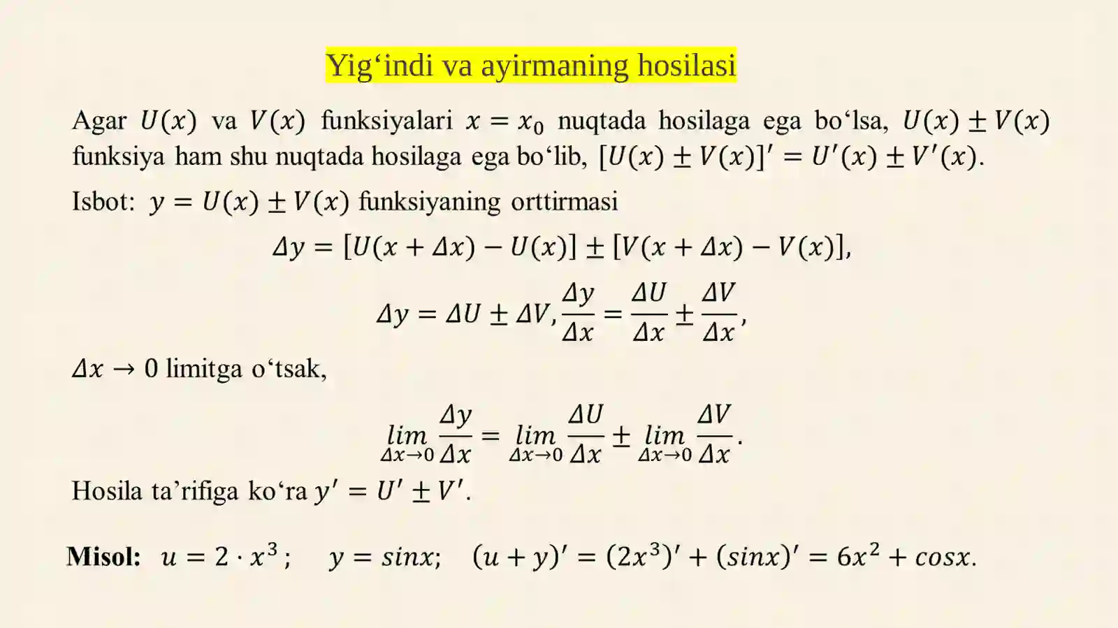 Hosilani hisoblash qoidalari 4