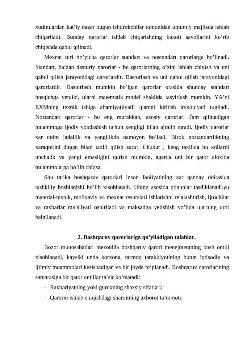 Boshqaruv qarorlarining moxiyati va ularning tasnifi 4