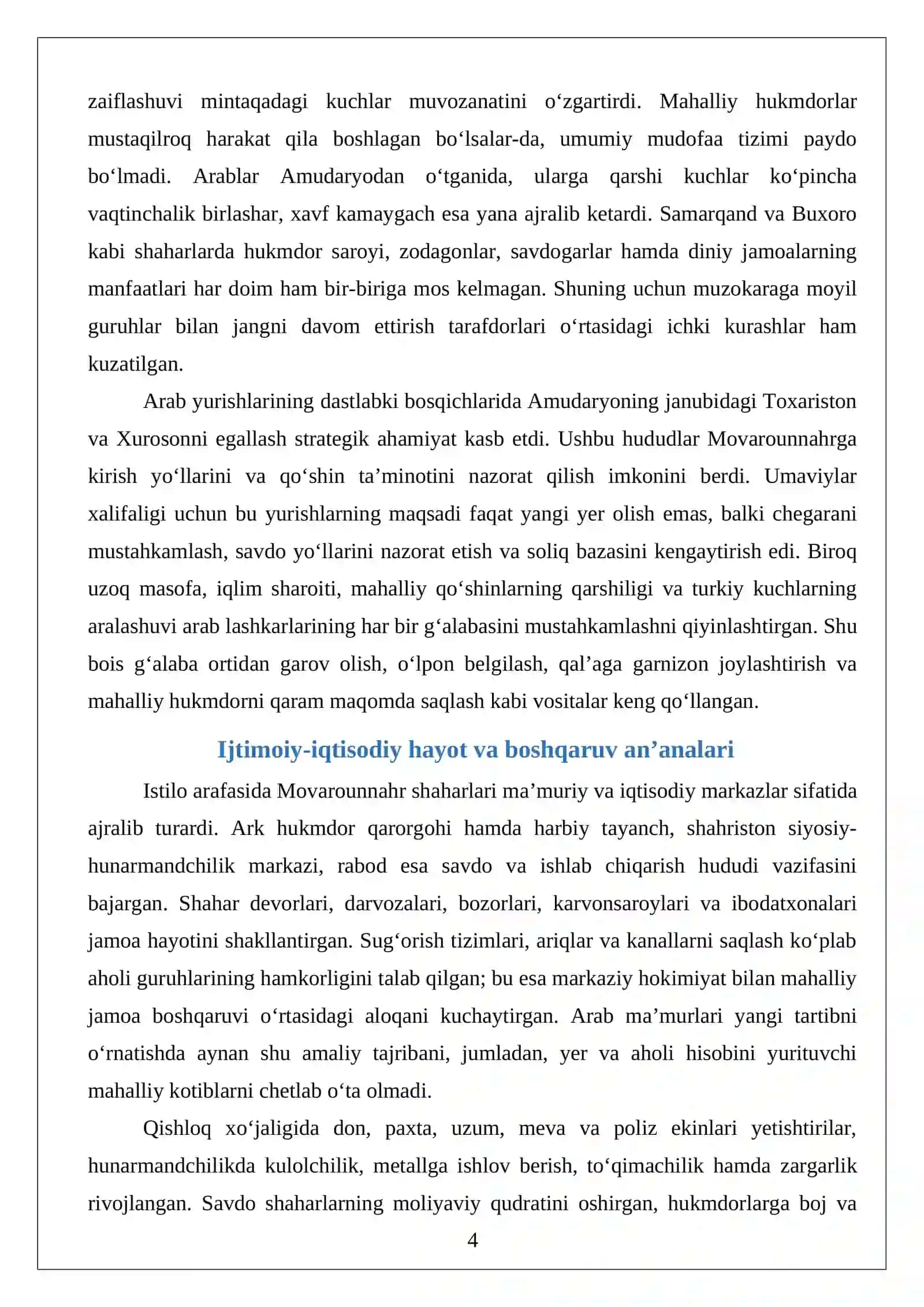 Arablar istilosi va Movarounnahrda islomiy davlat boshqaruvi tizimining qaror topishi 4