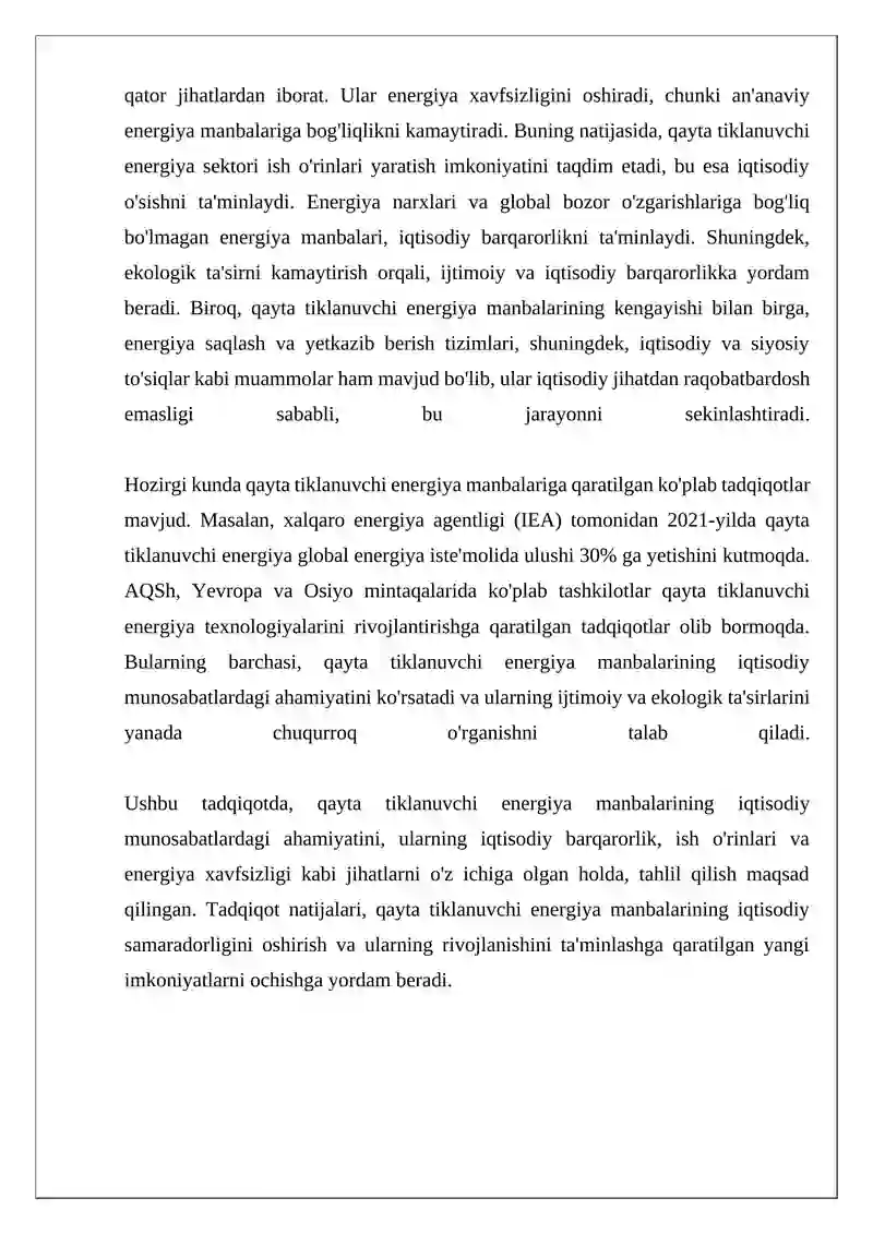 Qayta tiklanuvchi energiya manbalari iqtisodiy munosabatlardagi axamiyati 4