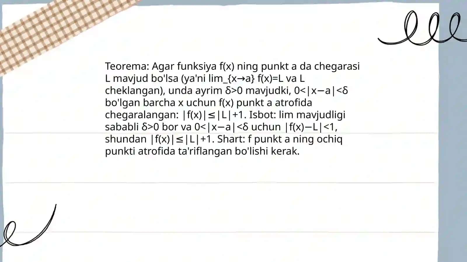 Limitga ega funksiyaning chegaralanganligi 4