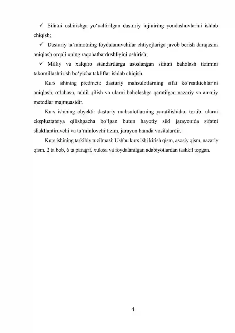 DASTURIY TAʼMINOT SIFATINI BAHOLASH USULLARI 4