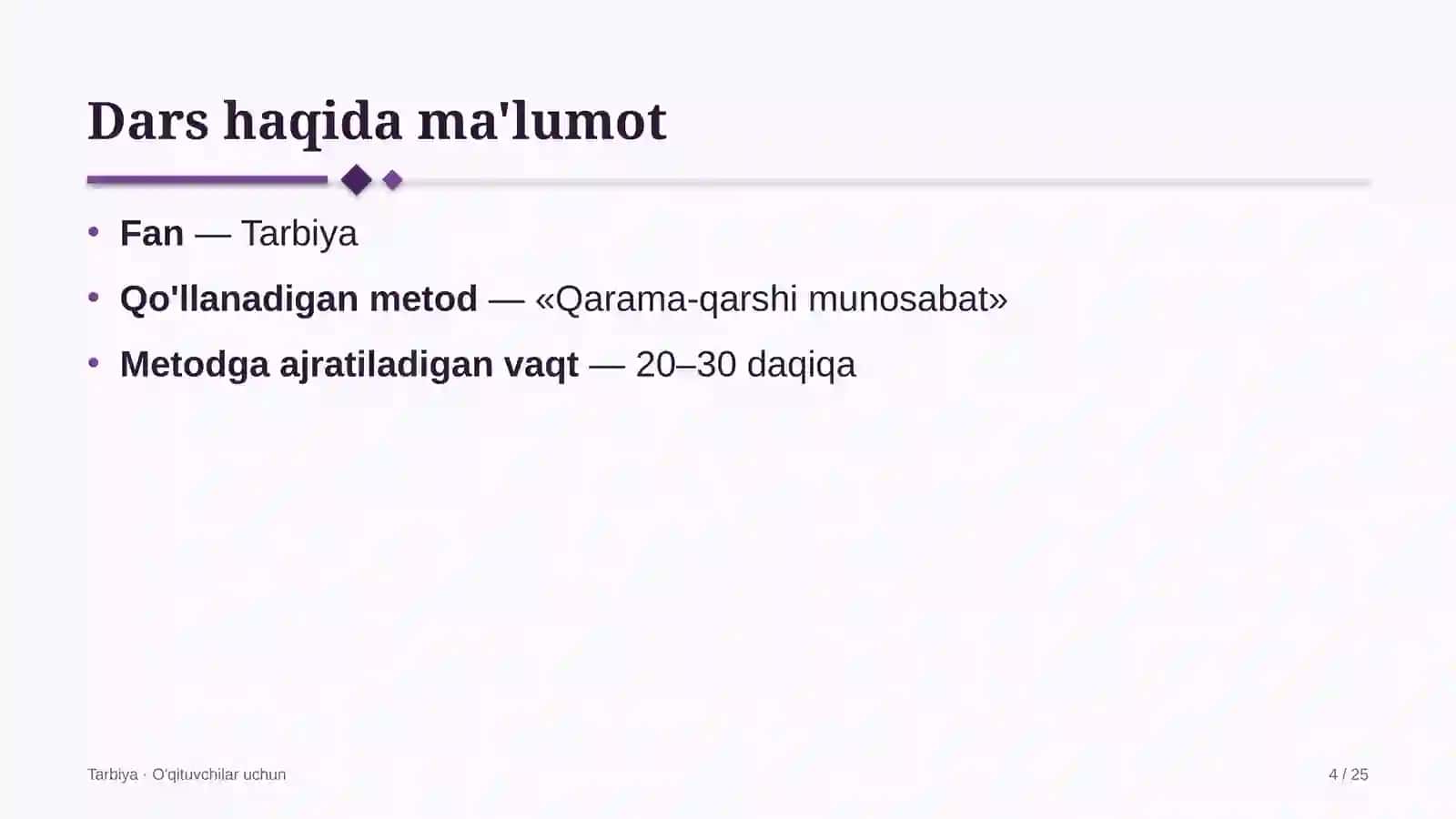 tarbiya darslarida qarama qarshi munosabat metodidan foydalanish 6526 4
