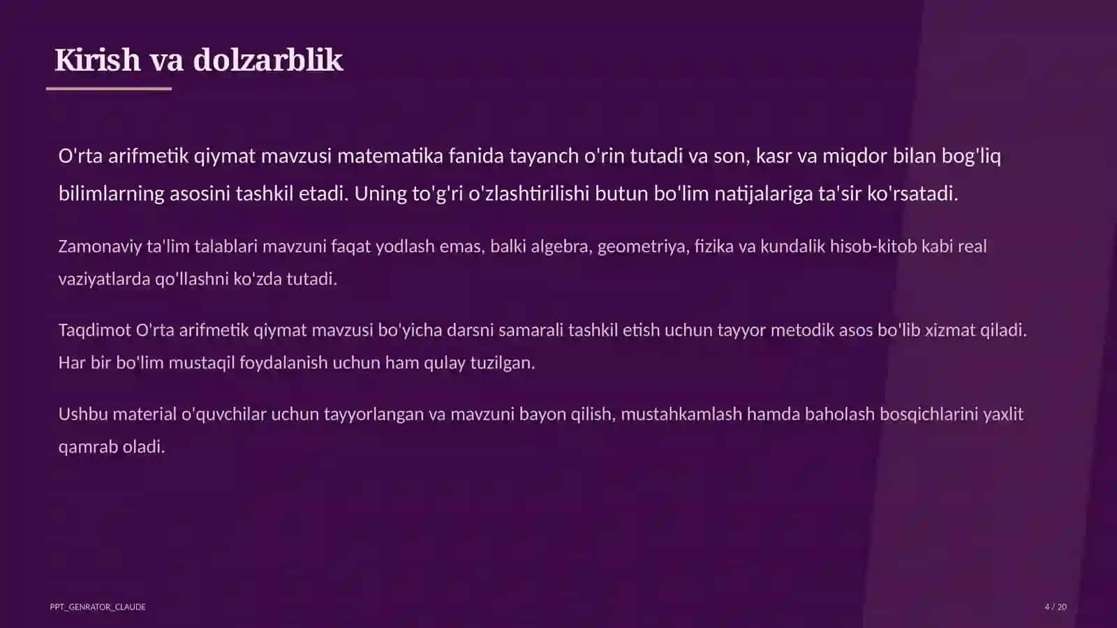 O'rta arifmetik qiymat (5-sinf) 4
