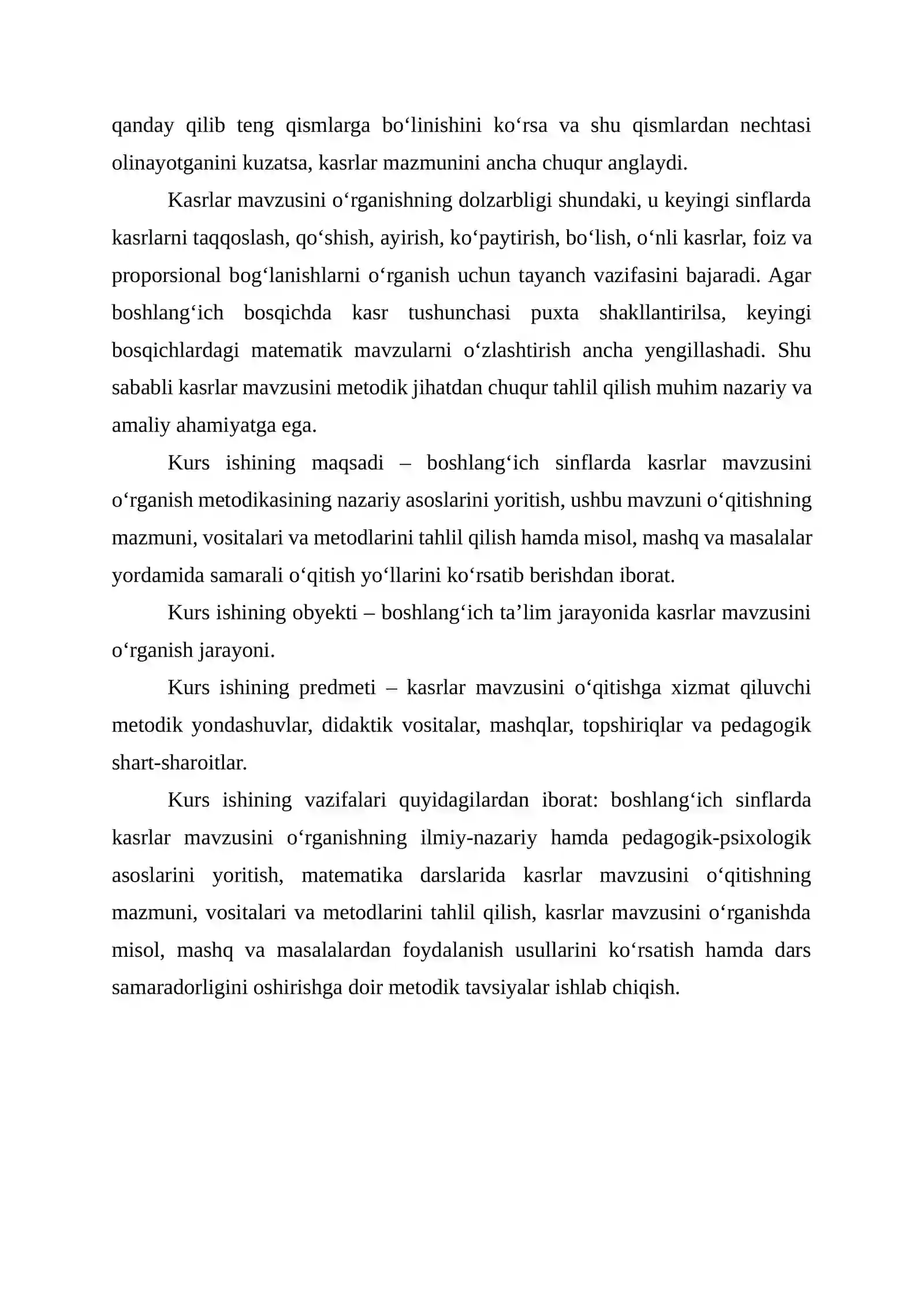 BOSHLANG‘ICH SINFLARDA KASRLAR MAVZUSINI O‘RGANISH METODIKASI 4