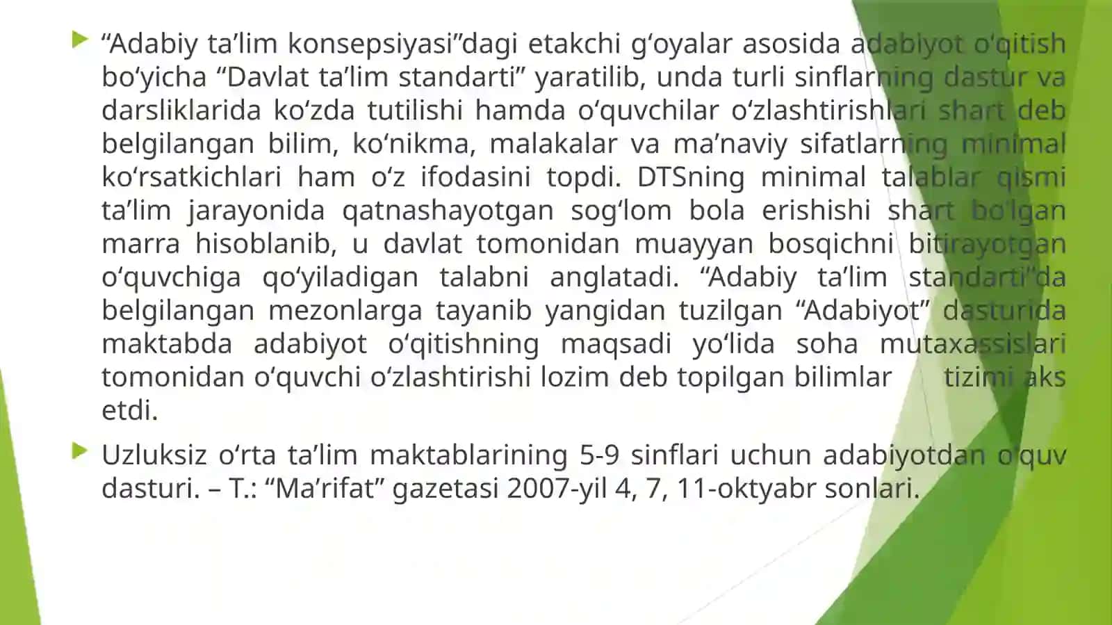 AMALDAGI “ADABIYOT” DARSLIKLARI HOLATINI OʻRGANIB CHIQISH 4