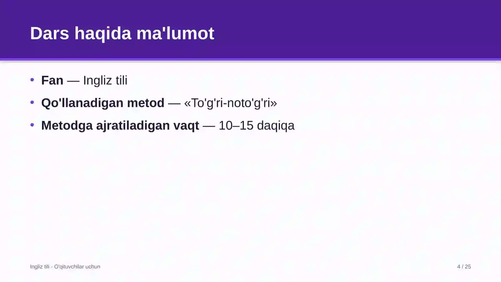 ingliz tili darslarida to'g'ri noto'g'ri metodidan foydalanish 9342 4
