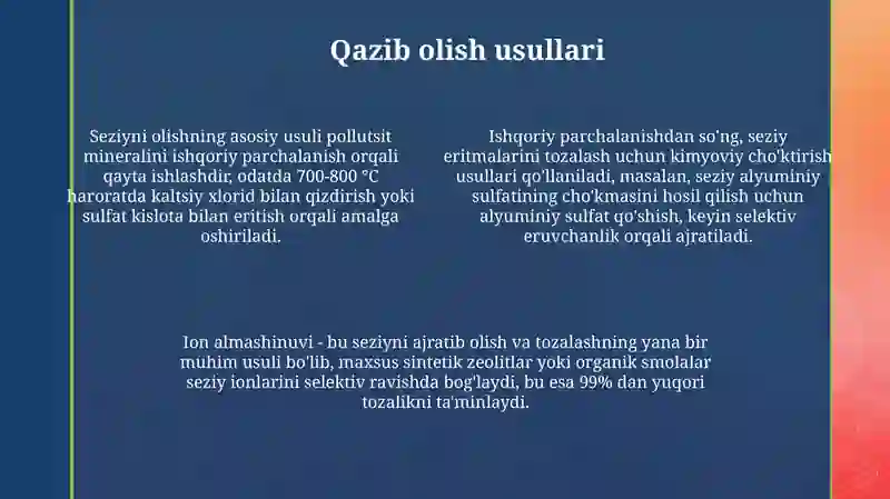 Seziy va uning xossalari olinishi 4