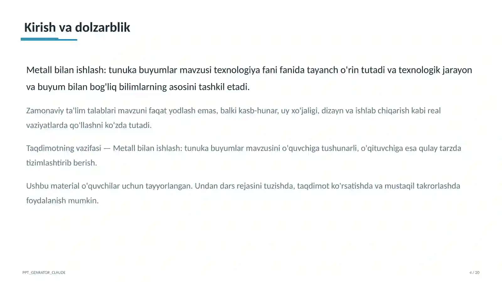 Metall bilan ishlash: tunuka buyumlar (6-sinf) 4