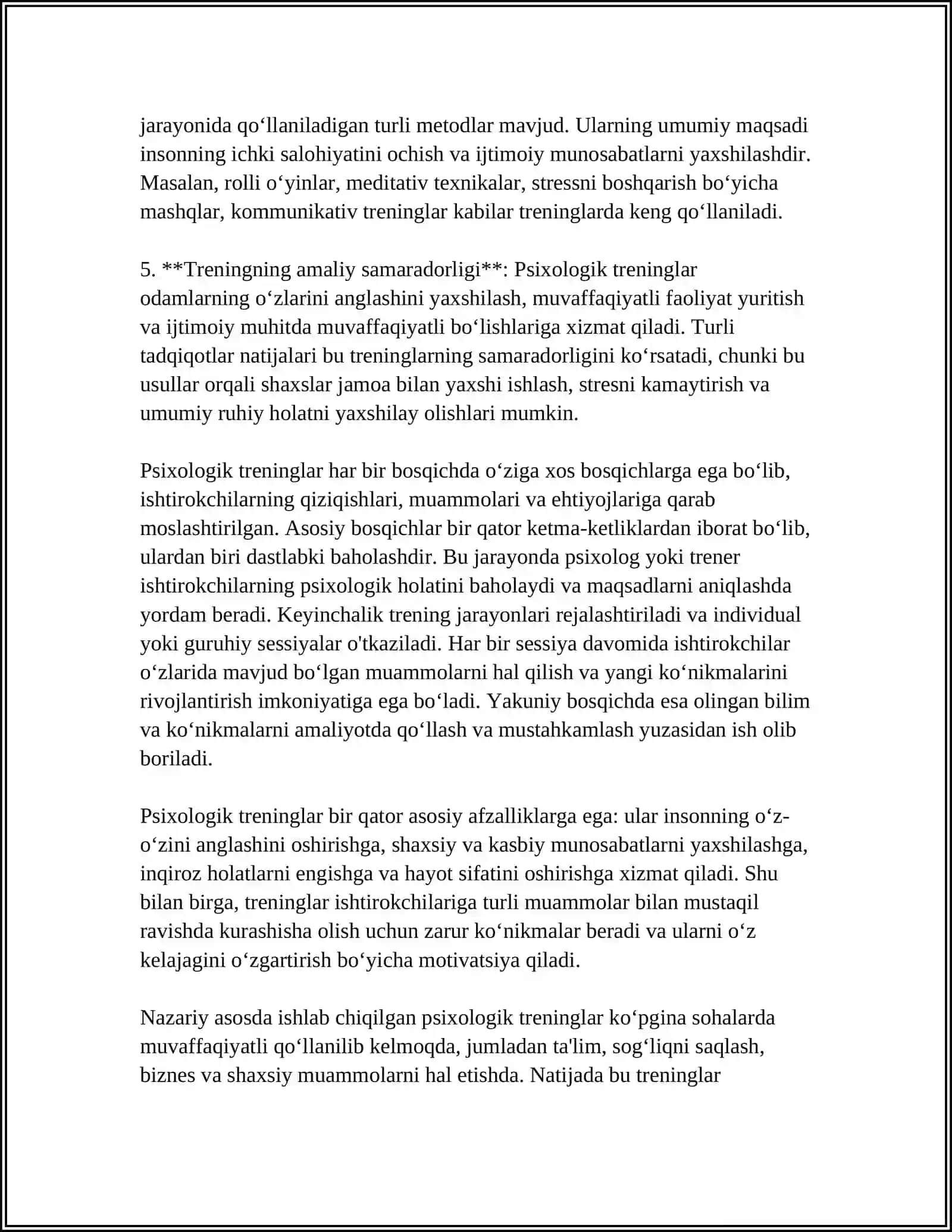 Psixologik treninglarning nazariy asoslari va rivojlanish bosqichlari 4