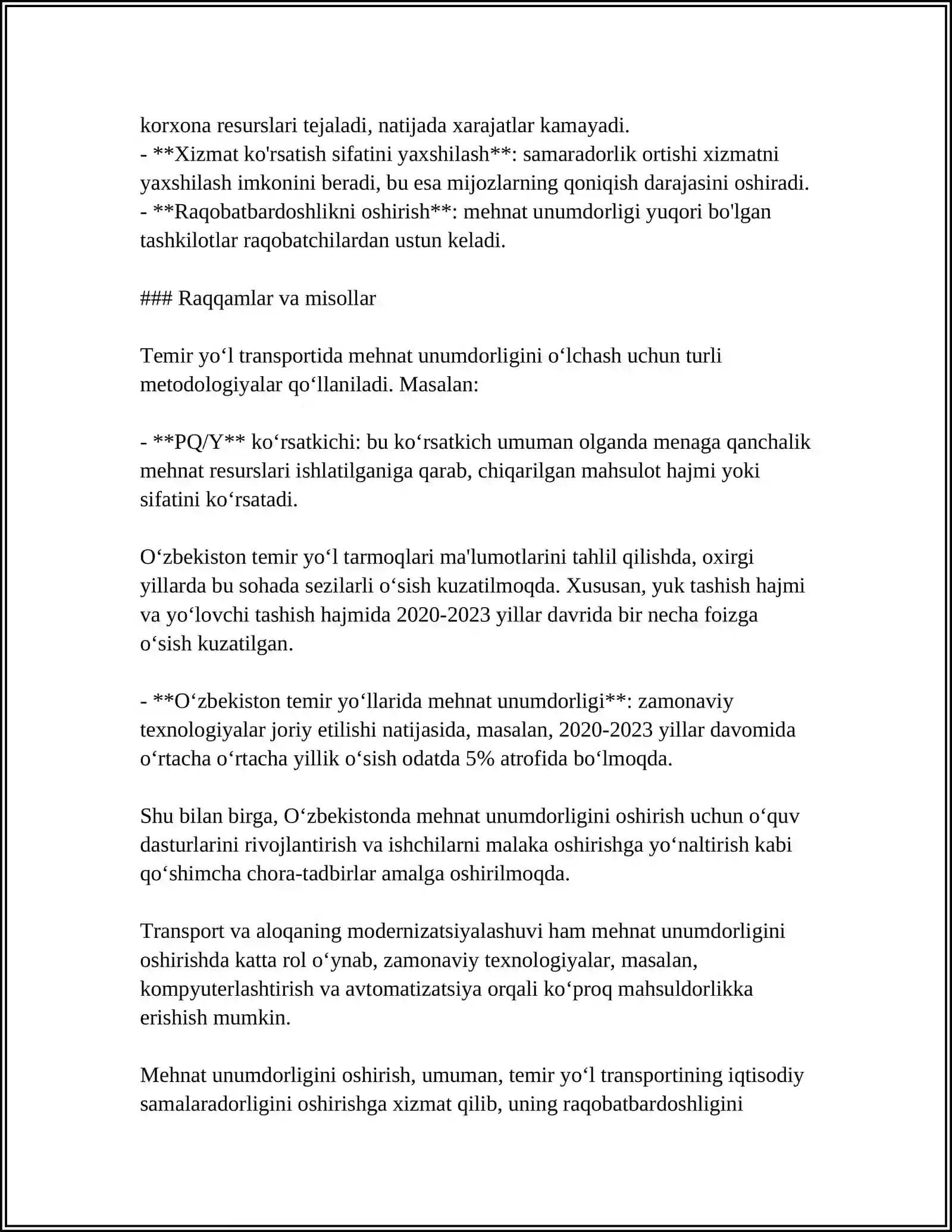 TEMIR YO‘L TRANSPORTIDA MEHNAT UNUMDORLIGI VA UNI OSHIRISH YO‘LLARI 4