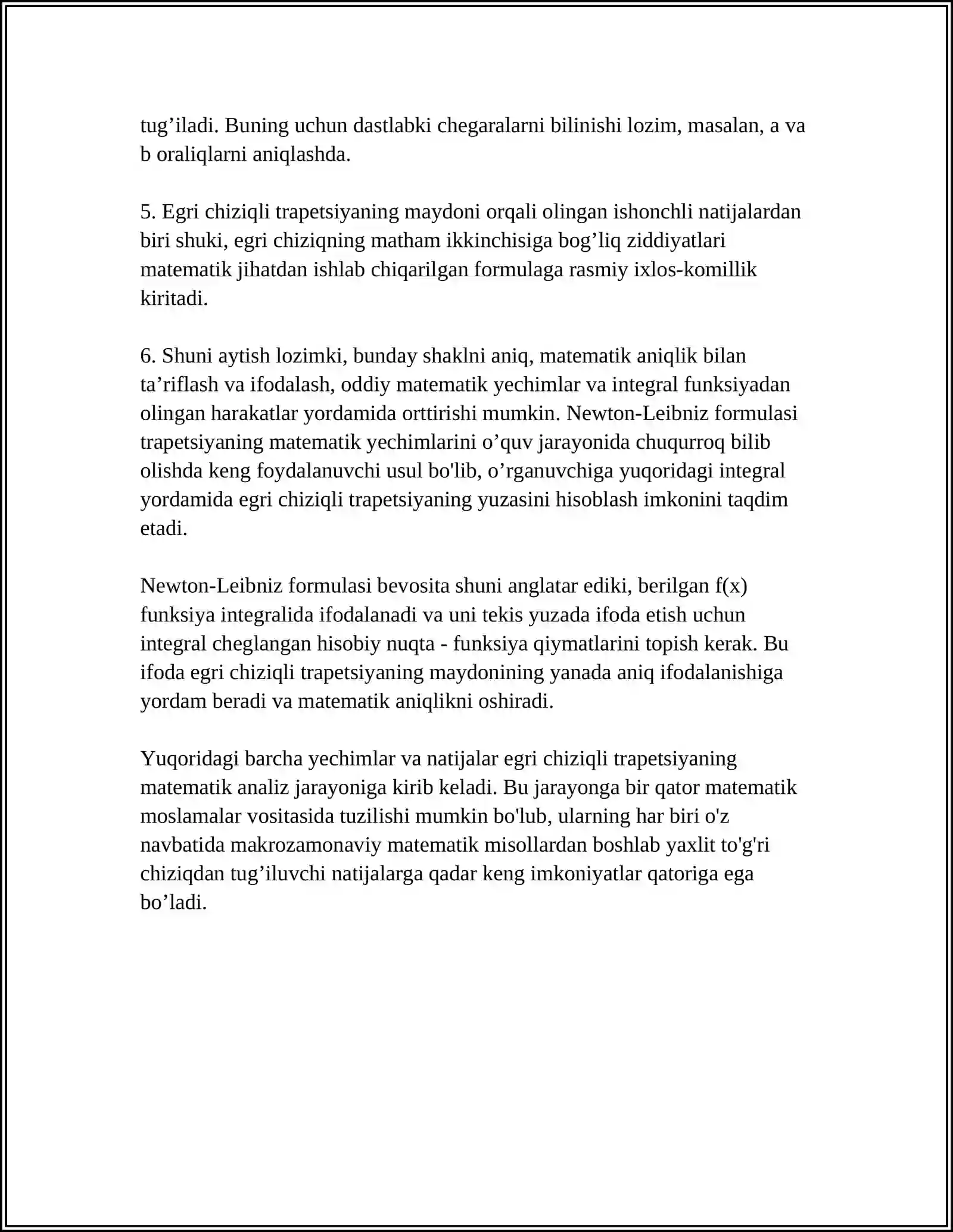EGRI CHIZIQLI TRAPETSIYANING YUZI. NYUTON- LEYBNITS FORMULASI 4