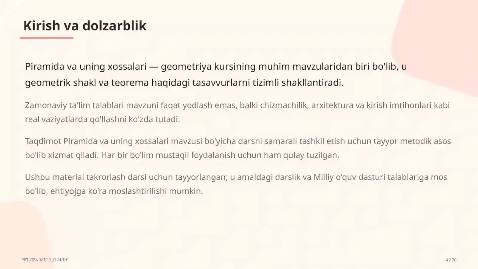 Piramida va uning xossalari (10-sinf) 4