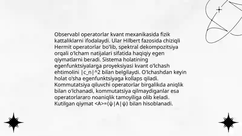 Operatorlar. Kvant mexanikasining postulatlari 4