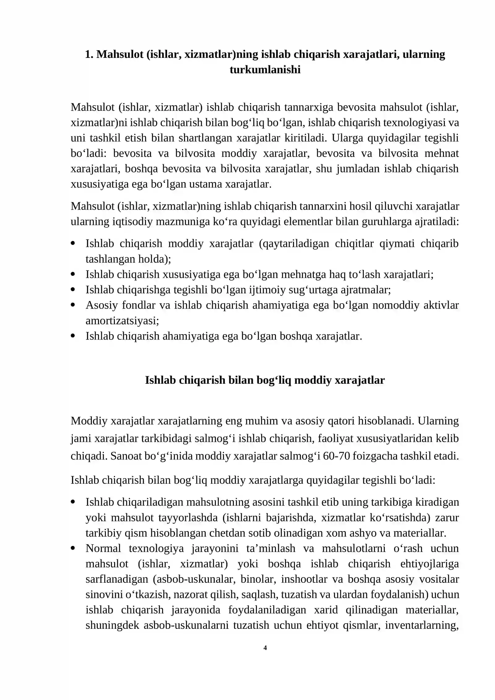 MAHSULOT TANNARXINI ANIQLASHDA MODDIY XARAJATLAR HISOBI mavzusi bo'yicha kurs ishi 4