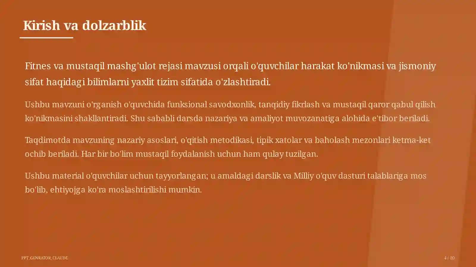 Fitnes va mustaqil mashg'ulot rejasi (11-sinf) 4