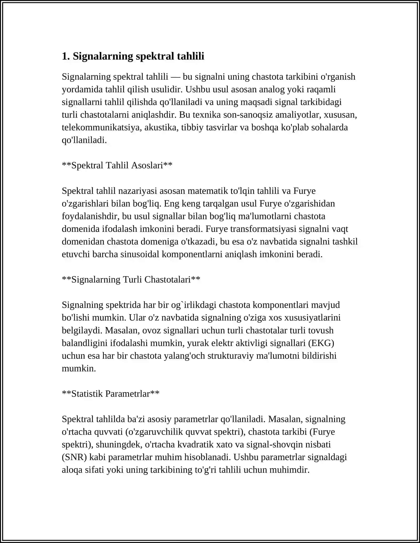 SIGNALARNI SPEKTR ORQALI IFODALASH, DISKRET FURYE O'TKAZISH 4