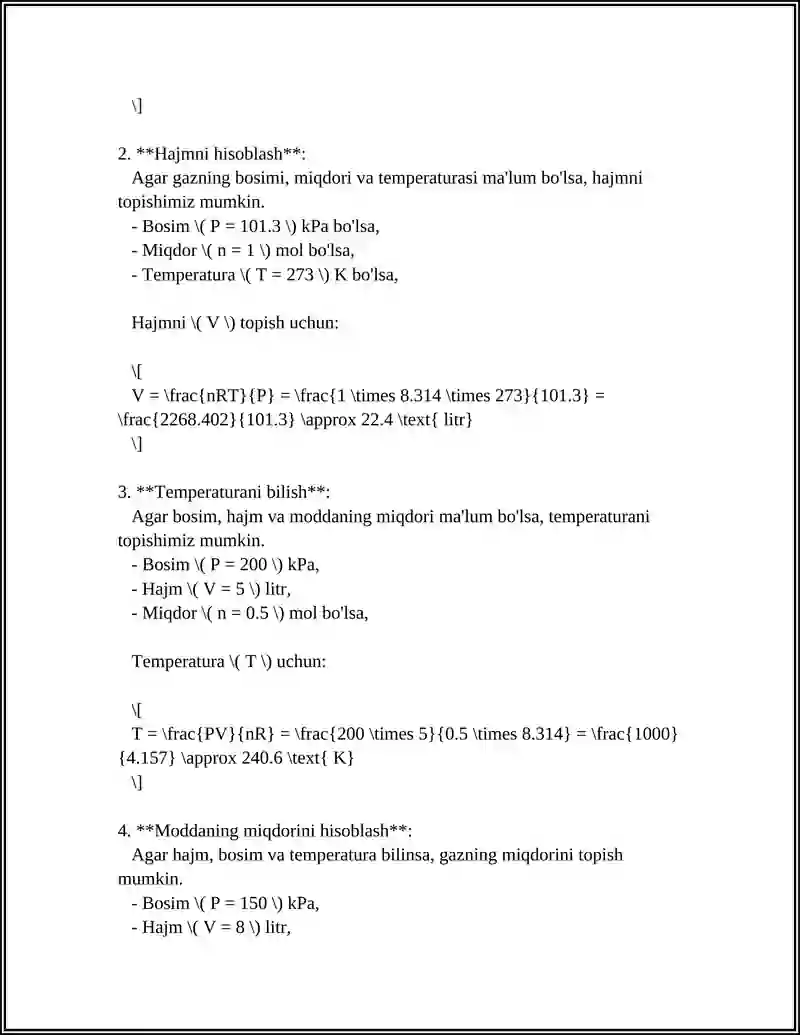 IDEAL GAZ QONUNLARI VA IZOJARAYONLAR MAVZUSIGA OID MASALALAR YECHISH 4
