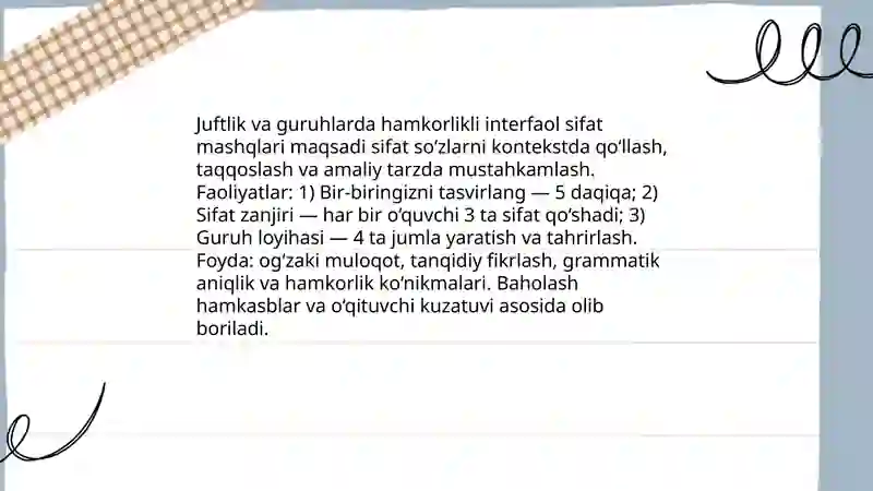 Sifat so'z turkumini o'rganishda interfaol usullarni qo'llash 4