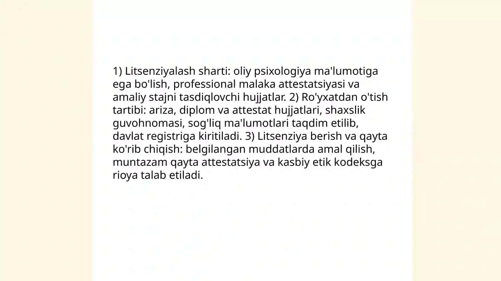 Psixologning kasbiy faoliyatini tashkil qilishda me'yoriy hujjatlar 4