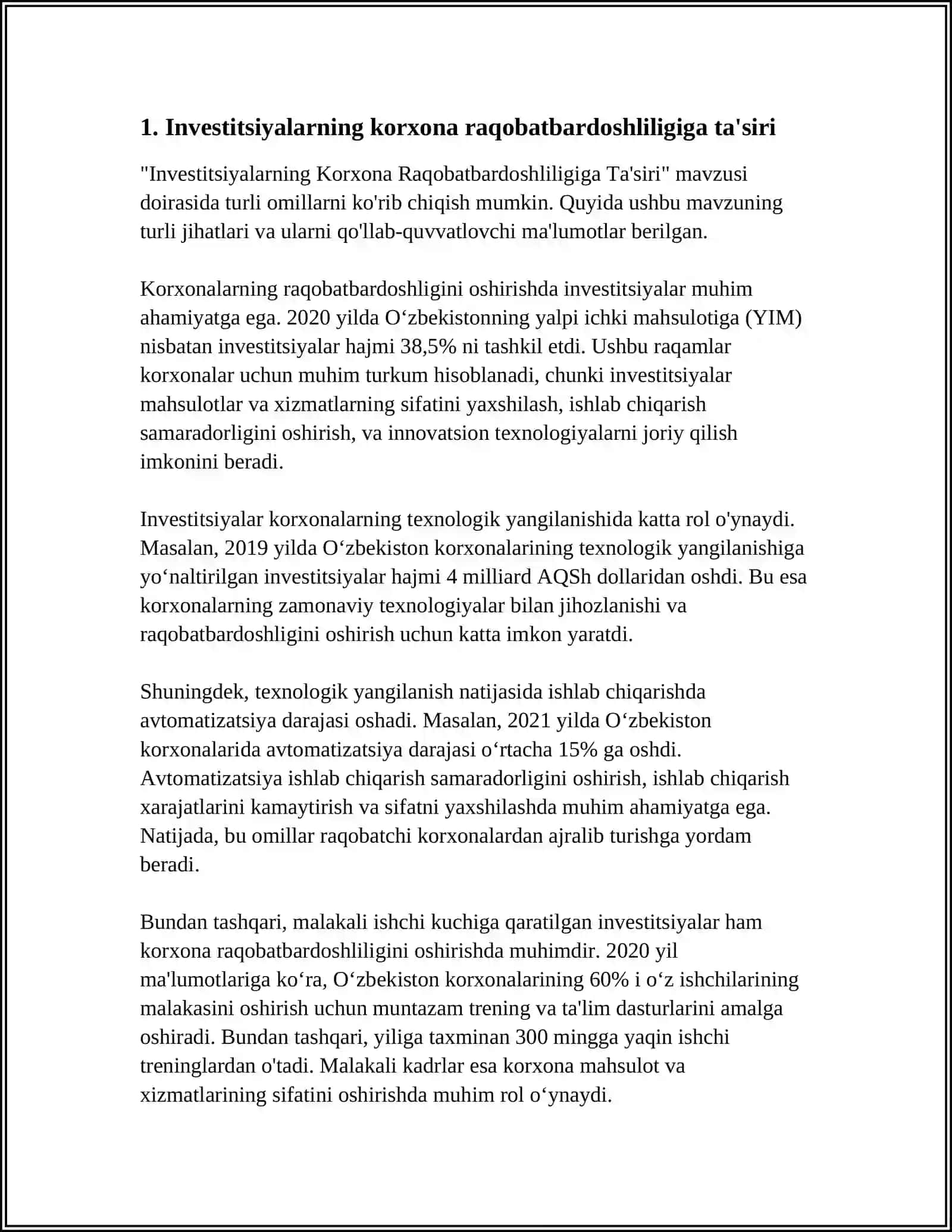INVESTITSIYALAR KORXONA ISHLAB CHIQARISH SALOHIYATINI RIVOJLANTIRISH VA MUSTAHKAMLASH VOSITALARI SIFATIDA 4