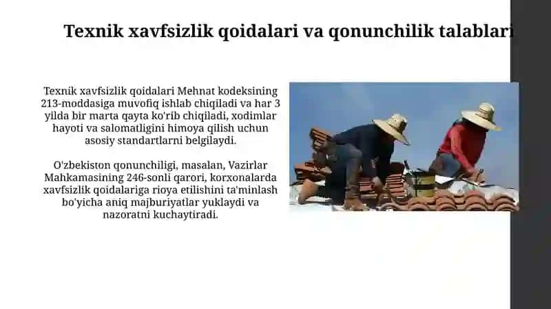 Korxona tashkilotlarida hodimlarni texnika xavfszligi qoidalaridan Ôtgazish 4