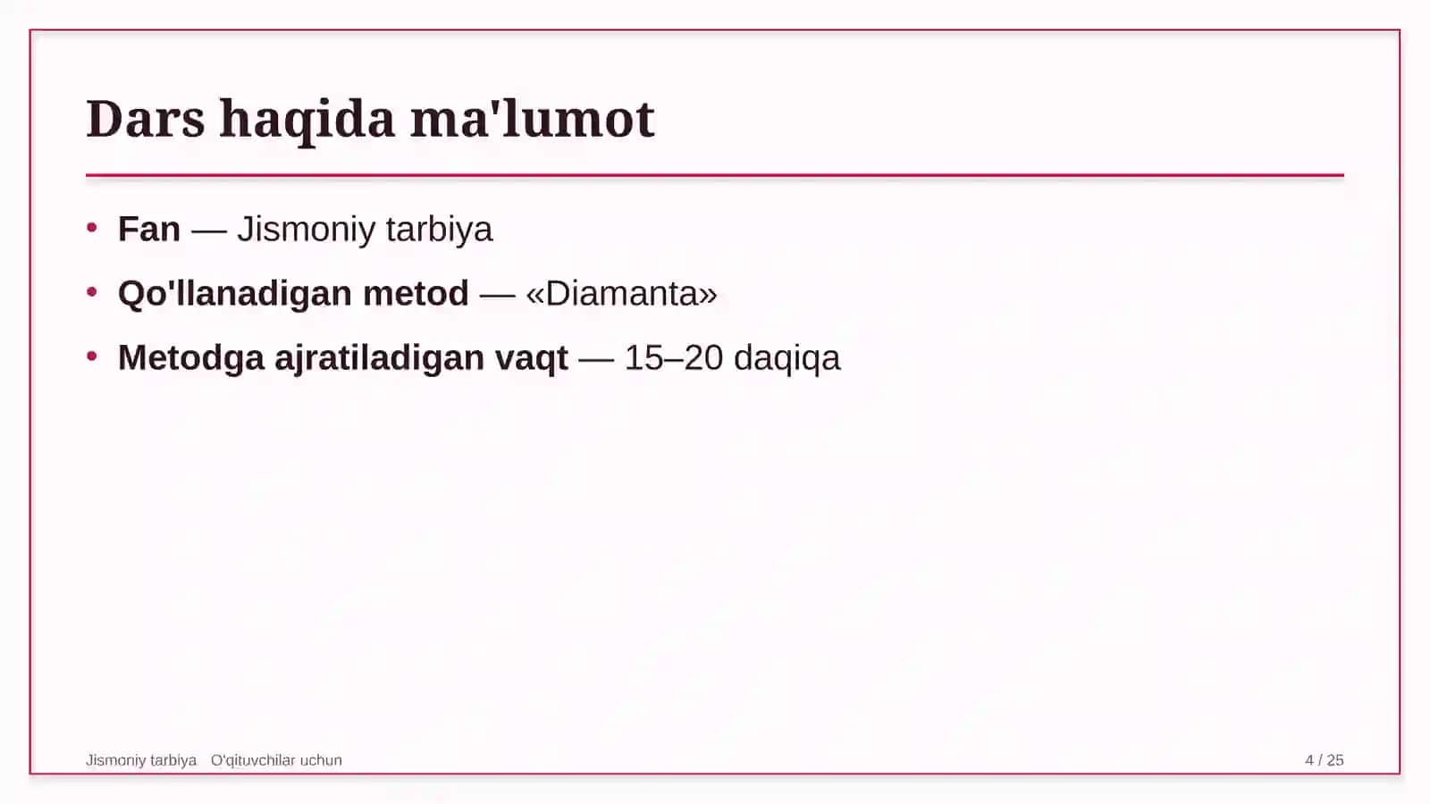 jismoniy tarbiya darslarida diamanta metodidan foydalanish 2590 4