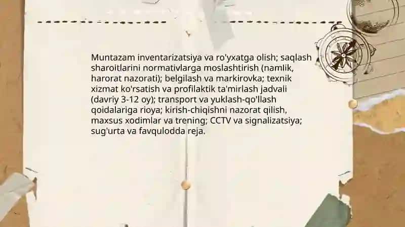 Asosiy vositalarning butun saqlanishi va ulardan foydalanishni tekshirish 4